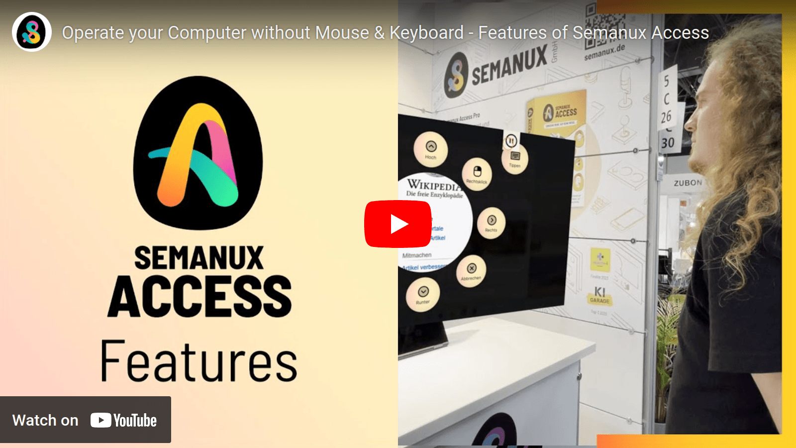 YouTube-Video “Operate your Computer without Mouse & Keyboard - Features of Semanux Access”
