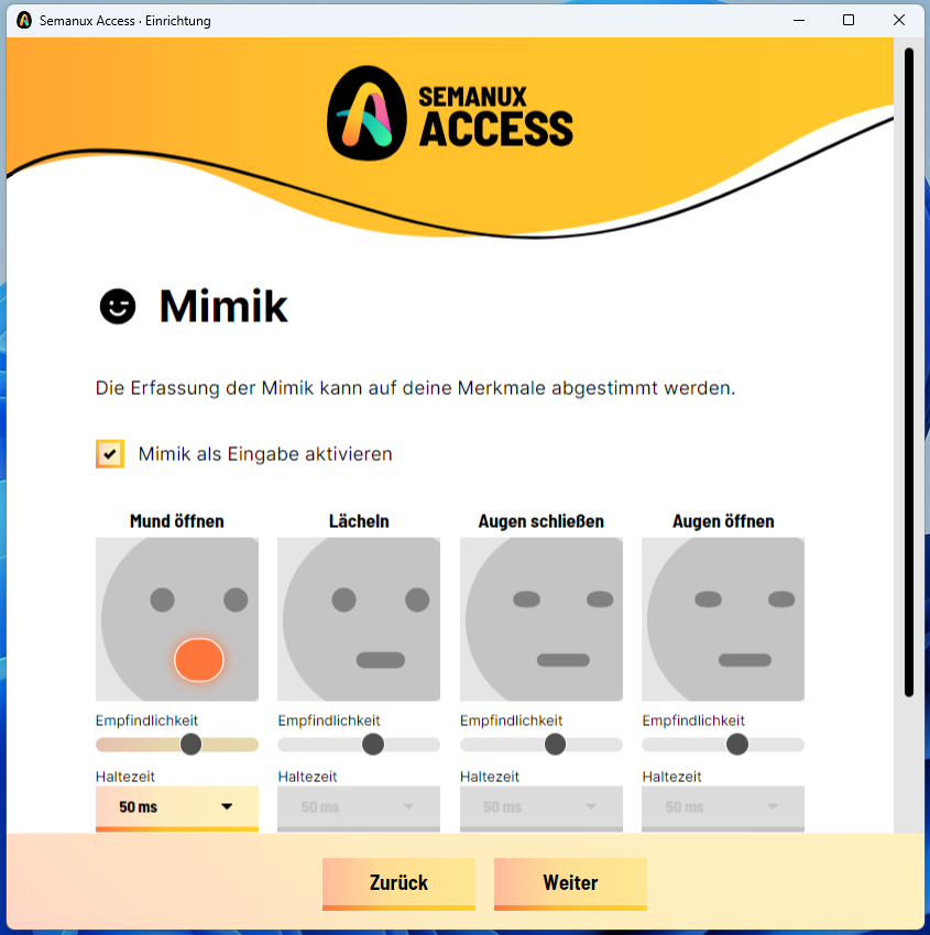 Einrichtungs-Fenster: "Mimik"