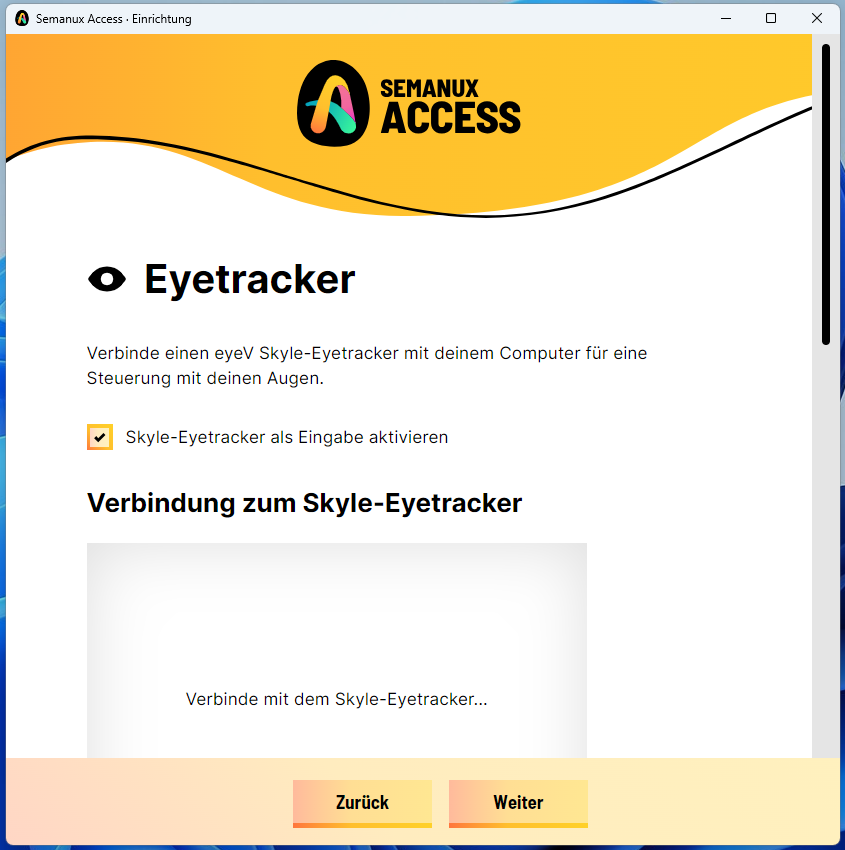 Einrichtungs-Fenster: "Eyetracker"