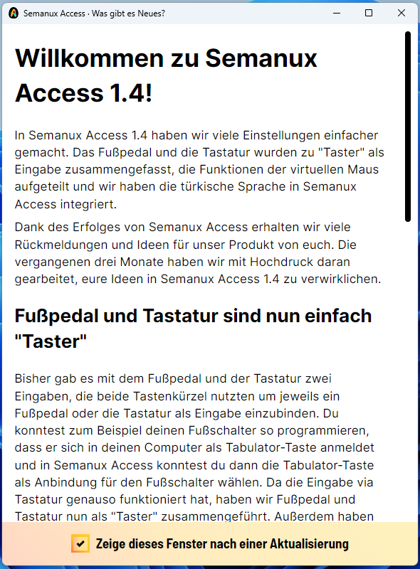 Fenster: "Willkommen zu Semanux Access"