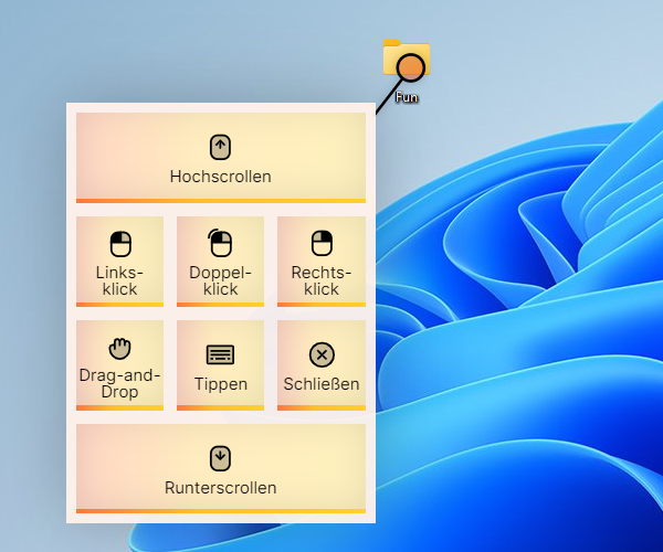 Aktionsmenü über einem Ordner auf dem Desktop