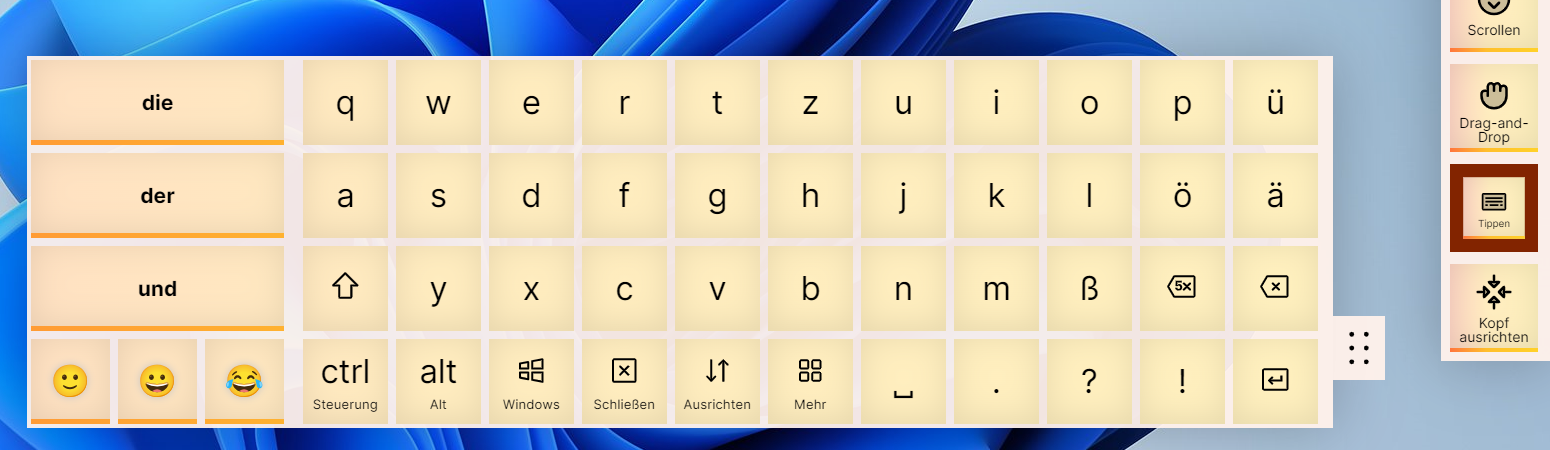 Virtuelle Tastatur mit Wort- und Emojivorschlägen