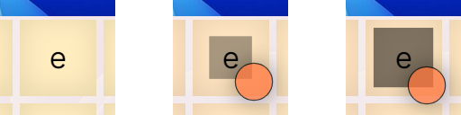 Dwell time animation when selecting the "e" letter button on the virtual keyboard.